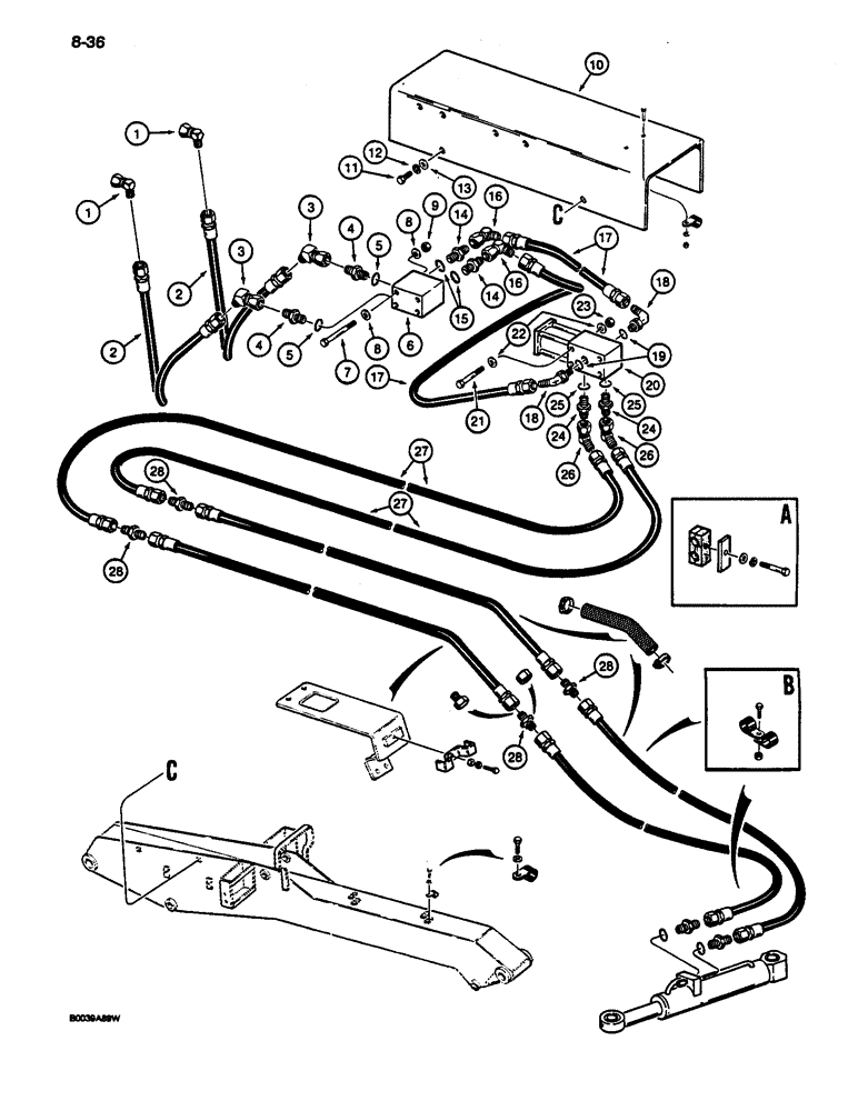 Схема запчастей Case 1187C - (8-36) - COLLECTOR HYDRAULICS (08) - HYDRAULICS
