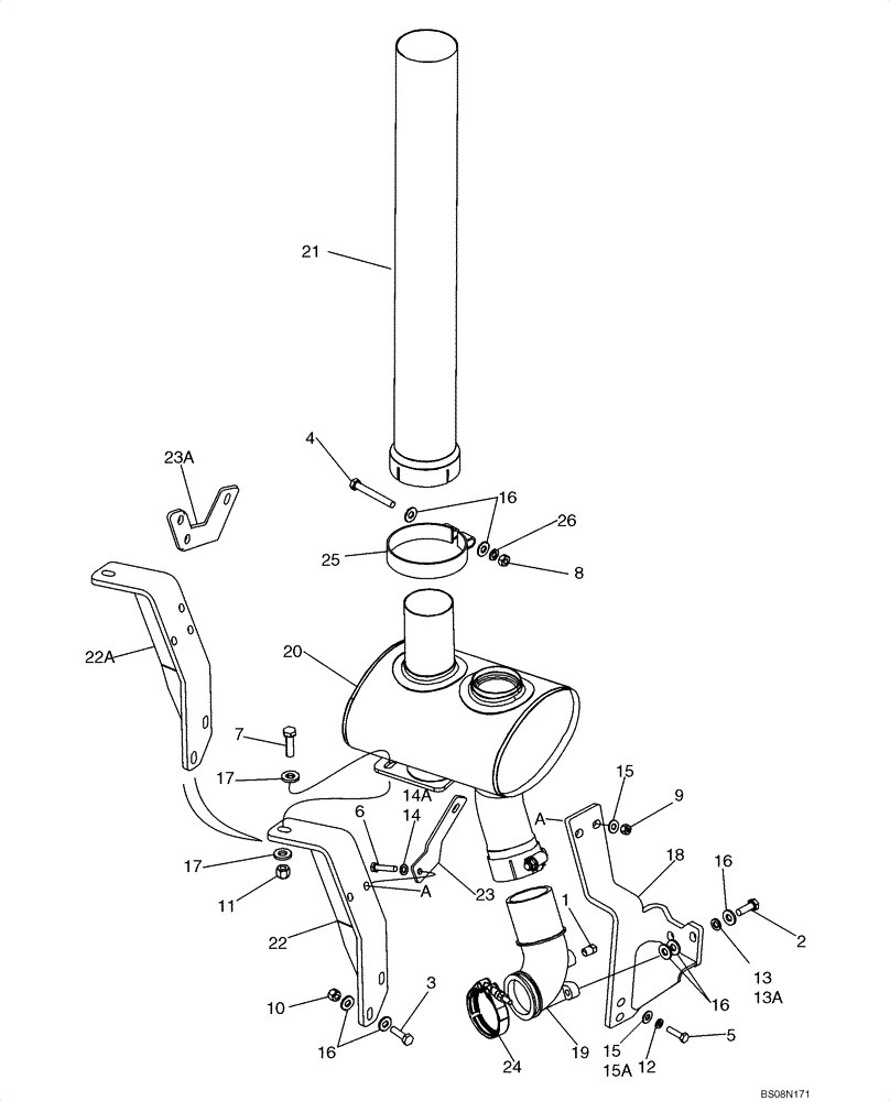 Схема запчастей Case 650K - (02-08) - MUFFLER - EXHAUST SYSTEM (02) - ENGINE