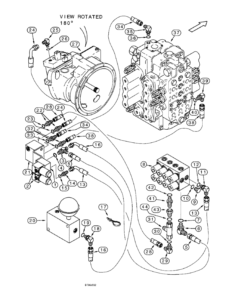 Схема запчастей Case 9060B - (8-200) - COUNTERWEIGHT REMOVAL HYDRAULICS, PILOT PRESSURE AND RETURN (08) - HYDRAULICS