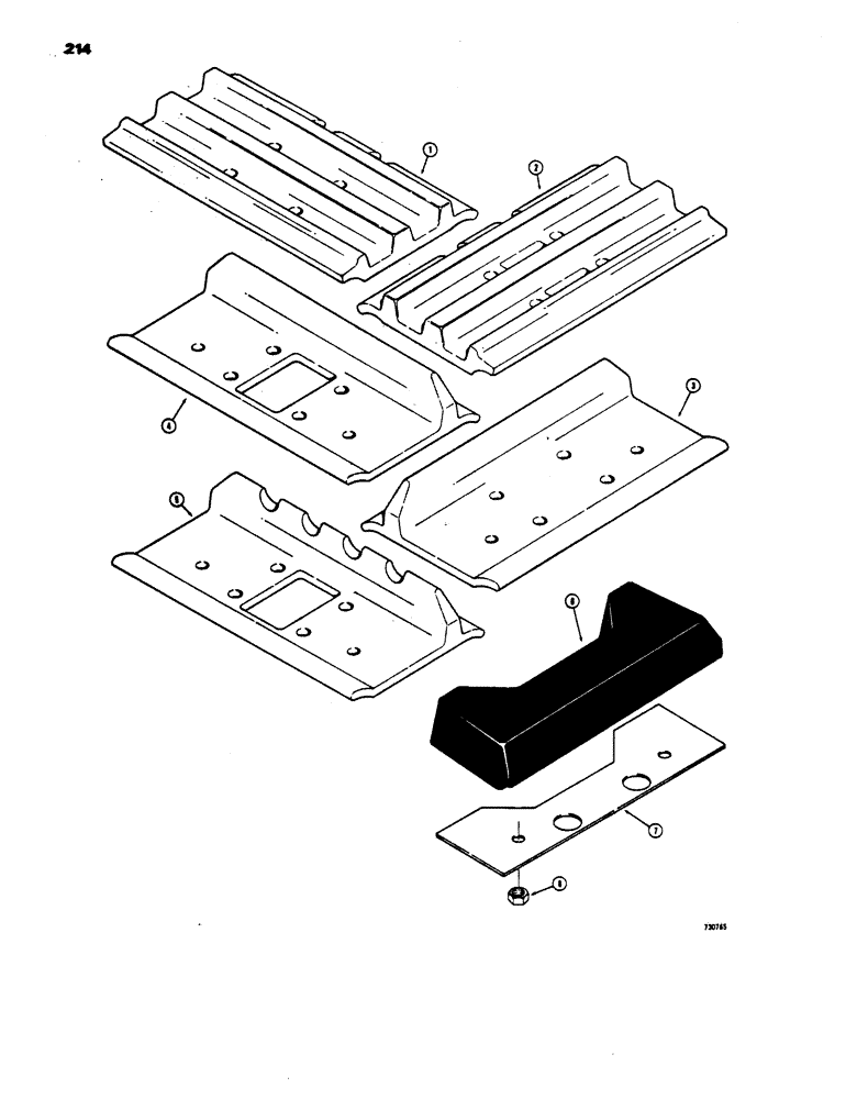 Схема запчастей Case 450 - (214) - TRACK SHOES (OVER LAPPING), USED TRACTOR SN 3050801 AND AFTER, SEMI-GROUSER, CLOSED (04) - UNDERCARRIAGE