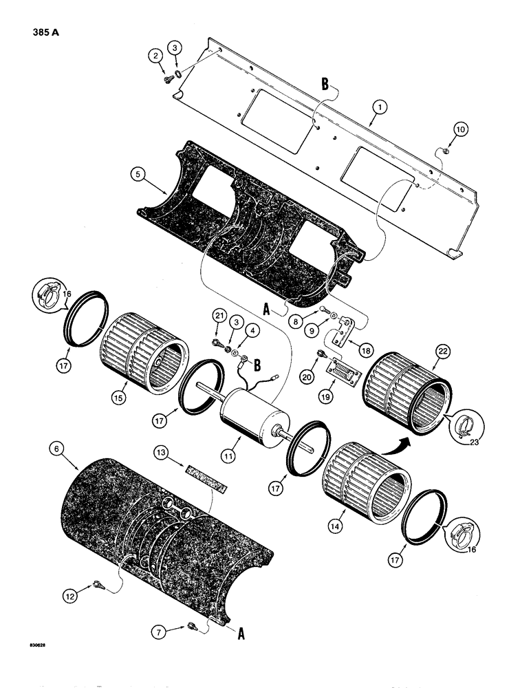 Схема запчастей Case 680H - (385A) - CAB BLOWER, WITH PLASTIC FAN HOUSING, IF USED (09) - CHASSIS/ATTACHMENTS