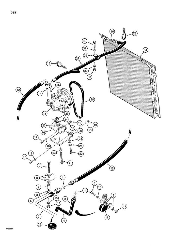 Схема запчастей Case 680H - (392) - AIR CONDITIONING RETURN LINES, CAB TO COMPRESSOR AND AND CONDENSER (09) - CHASSIS/ATTACHMENTS