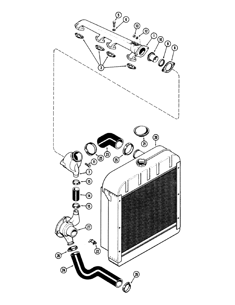 Схема запчастей Case 680CK - (004) - WATER MANIFOLD AND THERMOSTAT HOUSING (10) - ENGINE
