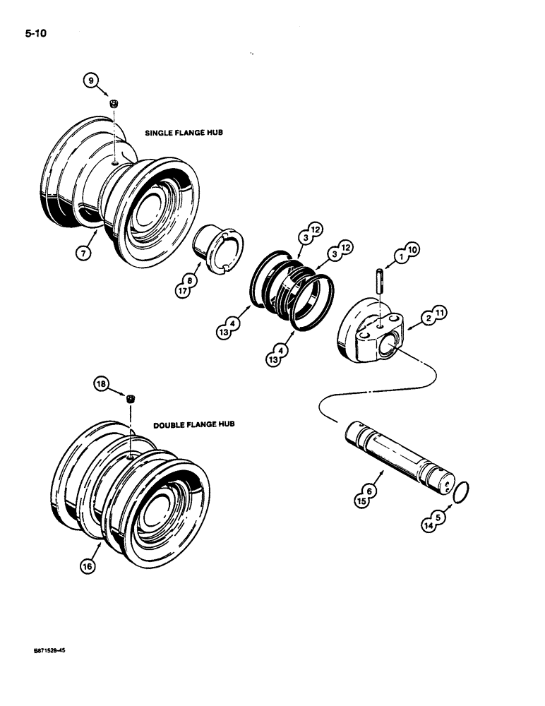 Схема запчастей Case 1187C - (5-10) - TRACK ROLLERS, PRIOR TO P.I.N JAK0033244 (11) - TRACKS/STEERING