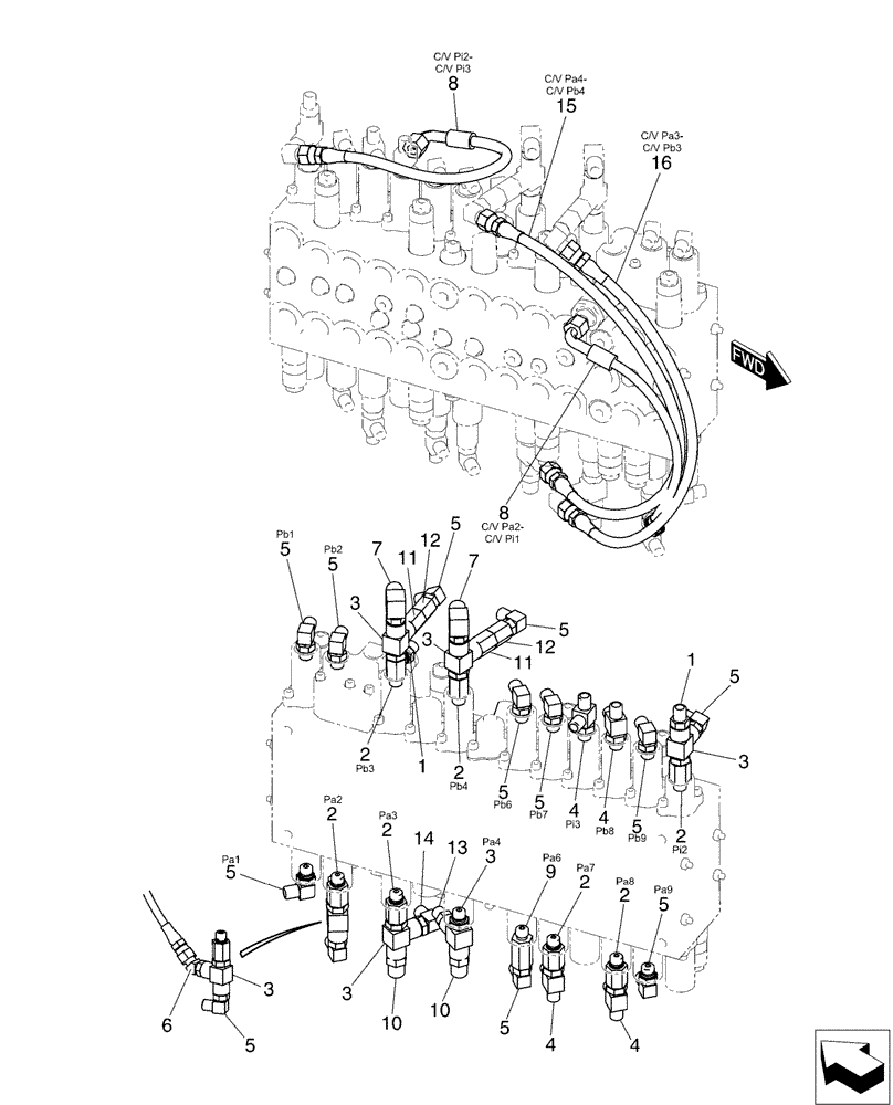 Схема запчастей Case CX50B - (01-043) - CONTROL LINES, MAIN (35) - HYDRAULIC SYSTEMS