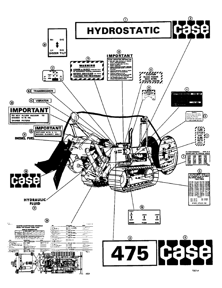 Схема запчастей Case 475 - (134) - DECALS (90) - PLATFORM, CAB, BODYWORK AND DECALS