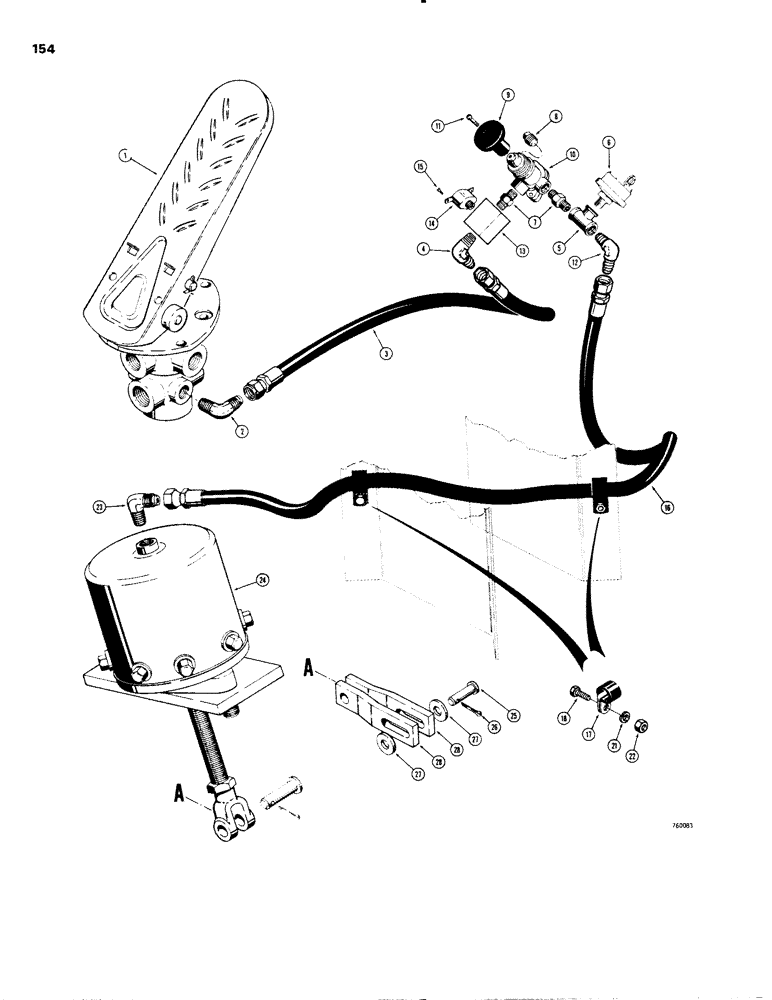 Схема запчастей Case W20 - (154) - BRAKE SYSTEM, EMERGENCY BRAKE VALVE TO SAFETY CHAMBER (07) - BRAKES