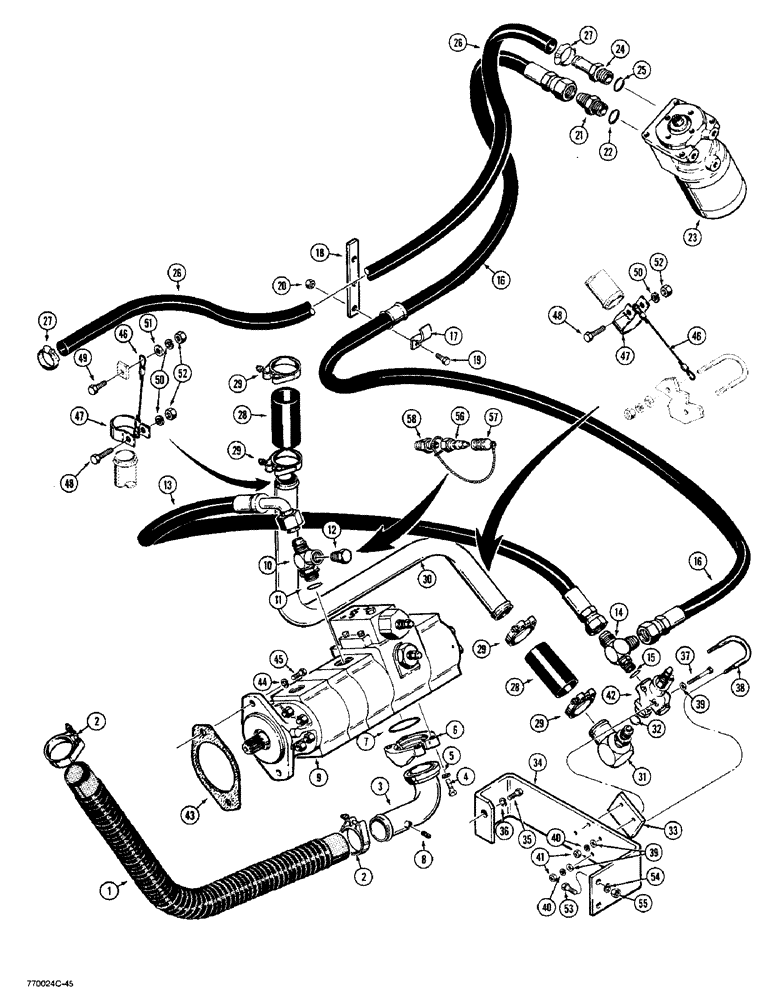 Схема запчастей Case W36 - (5-202) - STEERING HYDRAULIC CIRCUIT - PUMP TO RESERVOIR MODELS WITHOUT AUXILIARY STEERING (05) - STEERING
