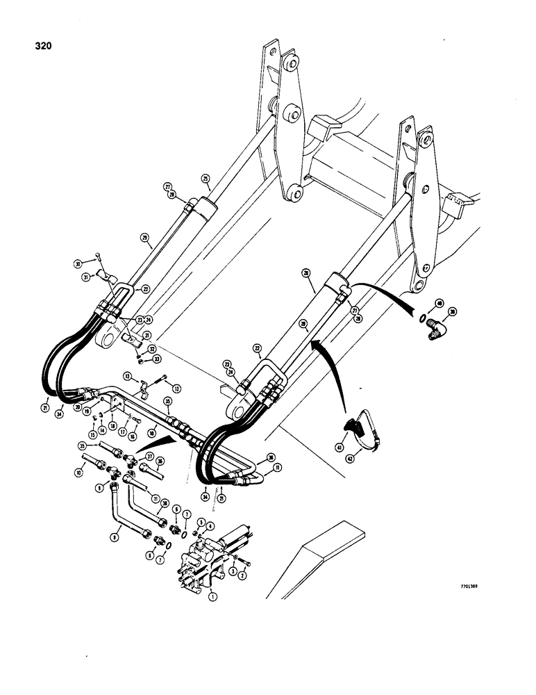 Схема запчастей Case W18 - (320) - LOADER BUCKET TILT HYDRAULIC CIRCUIT (08) - HYDRAULICS