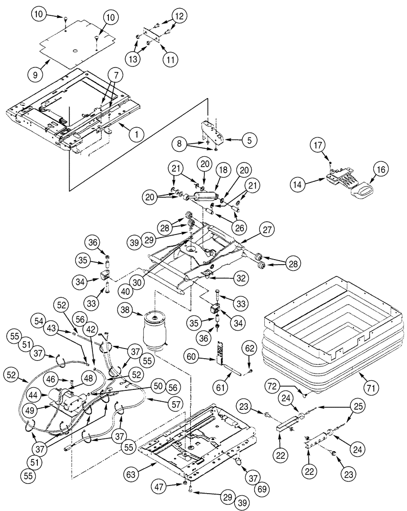Схема запчастей Case 621D - (09-31) - SEAT ASSY, AIR SUSPENSION, SUSPENSION ASSY (09) - CHASSIS