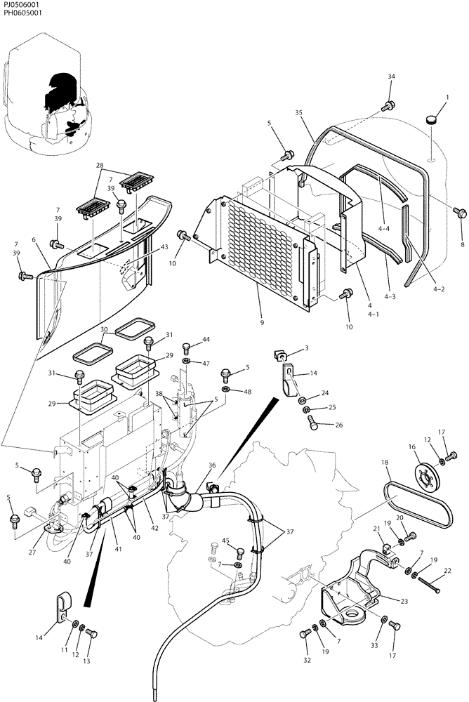 Схема запчастей Case CX50B - (05-018) - COOLER ASSY (50) - CAB CLIMATE CONTROL