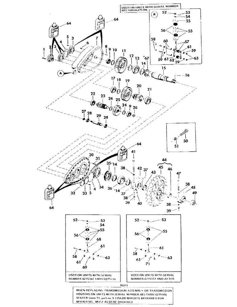 Схема запчастей Case 40BLC - (038) - FINAL DRIVE TRANSMISSION, (USED ON UNITS WITH SERIAL NUMBER 883 AND AFTER) (04) - UNDERCARRIAGE