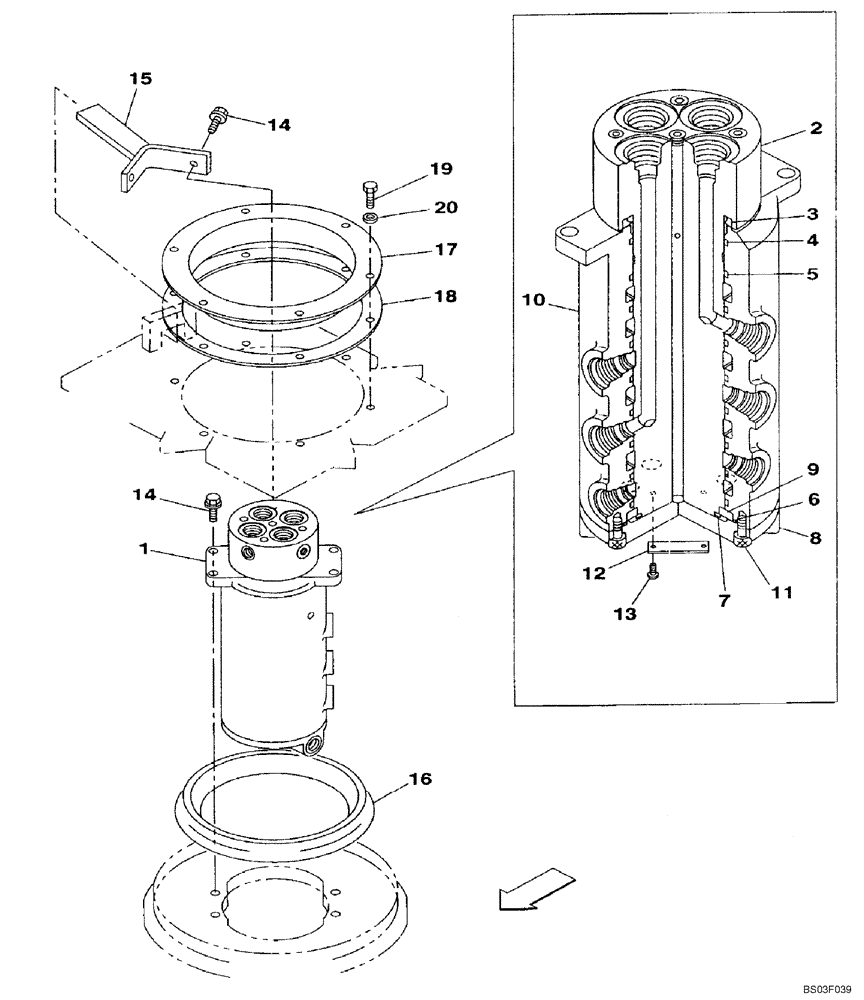 Схема запчастей Case CX135SR - (08-071) - JOINT, SWIVEL CENTER - MODELS WITH DOZER BLADE, P.I.N. DAC0812101 - DAC0812162 (08) - HYDRAULICS