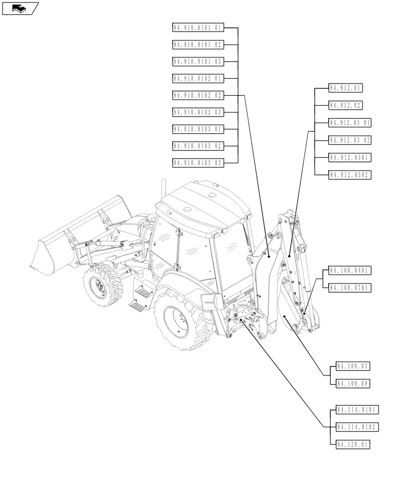 Схема запчастей Case 580SN WT - (00.000.84[02]) - PICTORIAL INDEX - BACKHOE (00) - GENERAL & PICTORIAL INDEX