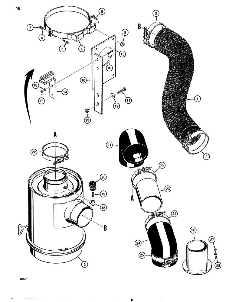 Схема запчастей Case 1080 - (016) - AIR CLEANER AND AIR INTAKE PARTS, FOR DETROIT DIESEL ENGINE (10) - ENGINE