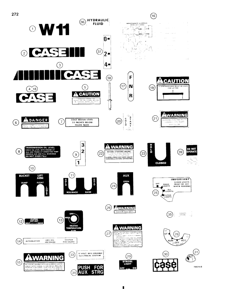 Схема запчастей Case W11 - (272) - DECALS (09) - CHASSIS/ATTACHMENTS