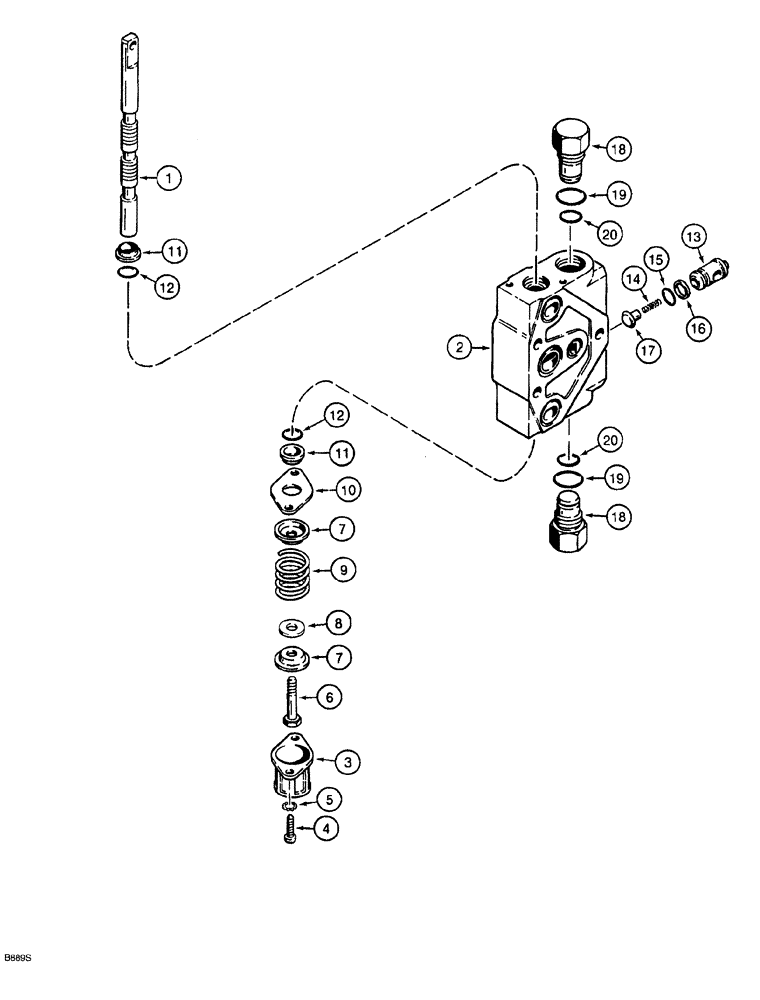 Схема запчастей Case 760 - (08-065G) - BACKHOE CONTROL VALVE ASSY - H672270, BOOM, BUCKET, DIPPER & SWING SEC. MANUFACT. BY COM. INTERTECH (35) - HYDRAULIC SYSTEMS