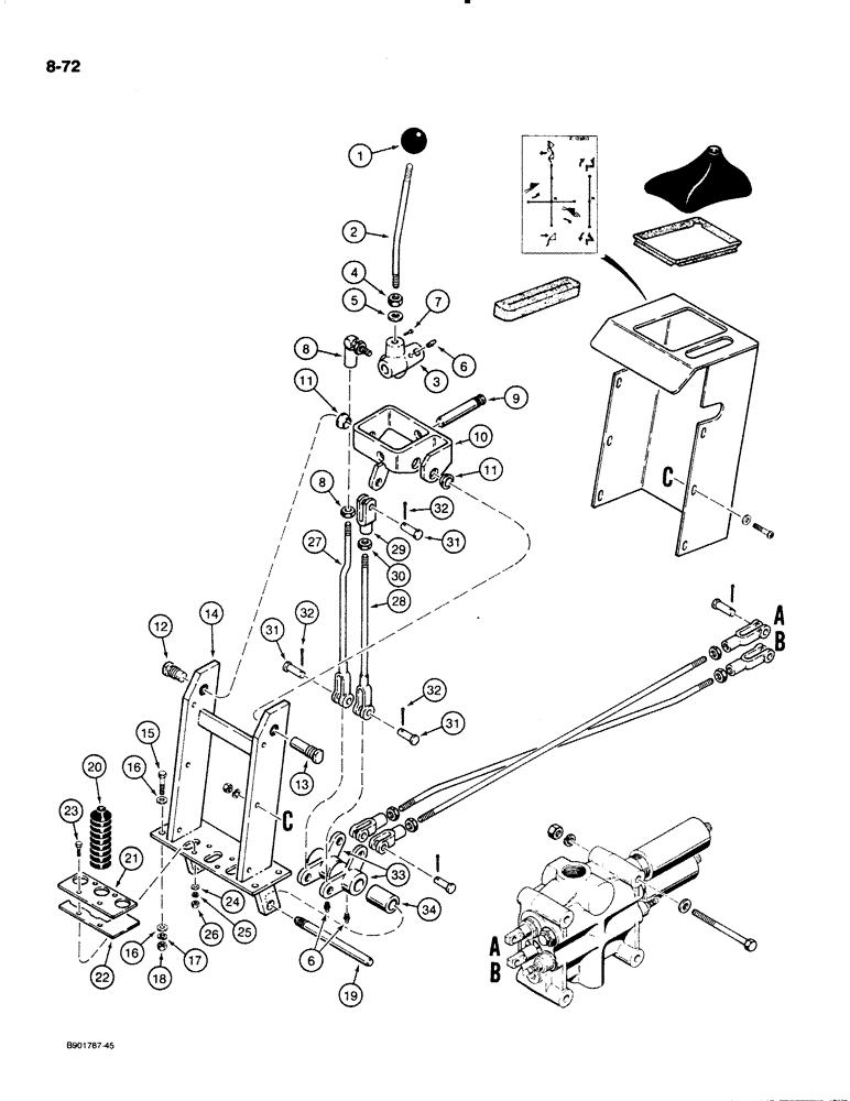 Схема запчастей Case W20C - (8-72) - LOADER CONTROL LEVERS (2 SPOOL), WITH SINGLE LEVER CONTROL (08) - HYDRAULICS