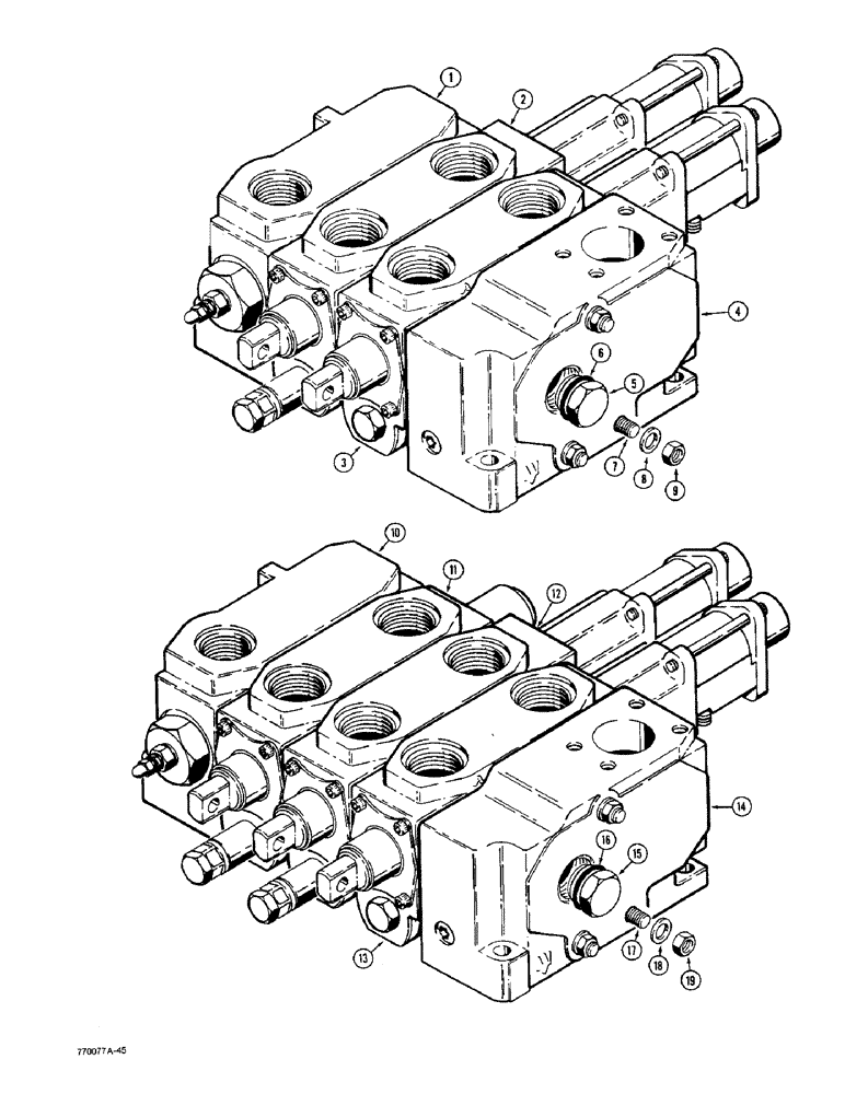 Схема запчастей Case W36 - (8-416) - LOADER CONTRL VALVES,WITHOUT REMOTE HYDRAULICS,L70875 TWO SPOOL LOADER CONTROL VALVE (08) - HYDRAULICS