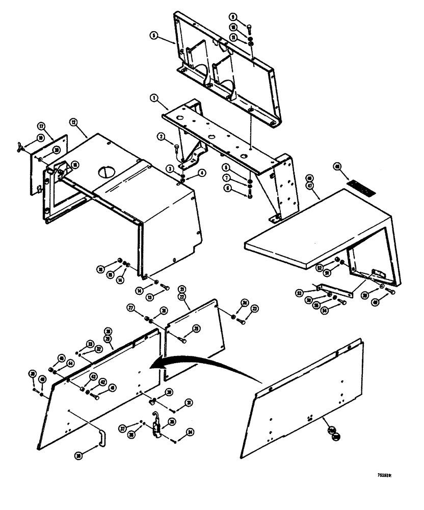 Схема запчастей Case W26B - (294) - HOOD, REAR FENDER AND ENGINE SIDE PANELS (09) - CHASSIS