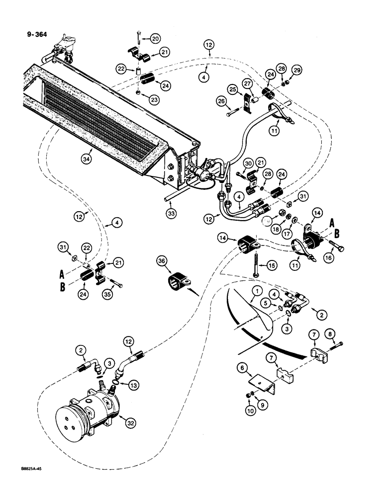 Схема запчастей Case W36 - (9-364) - AIR CONDITIONING LINES (09) - CHASSIS/ATTACHMENTS
