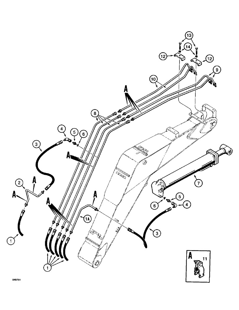 Схема запчастей Case 1187 - (178) - ARM, TOOL, AND ATTACHMENT CYLINDER CIRCUIT, TUBES AT BOOM (07) - HYDRAULIC SYSTEM