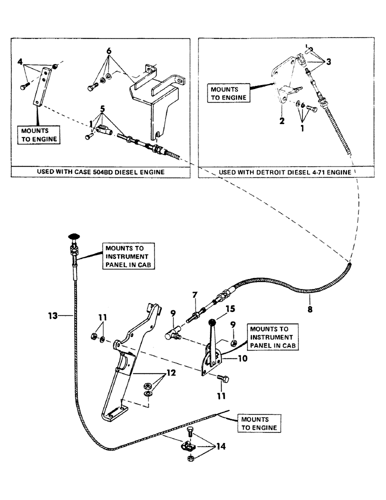 Схема запчастей Case 40BLC - (060) - THROTTLE AND SHUT-OFF CONTROL CABLES (01) - ENGINE