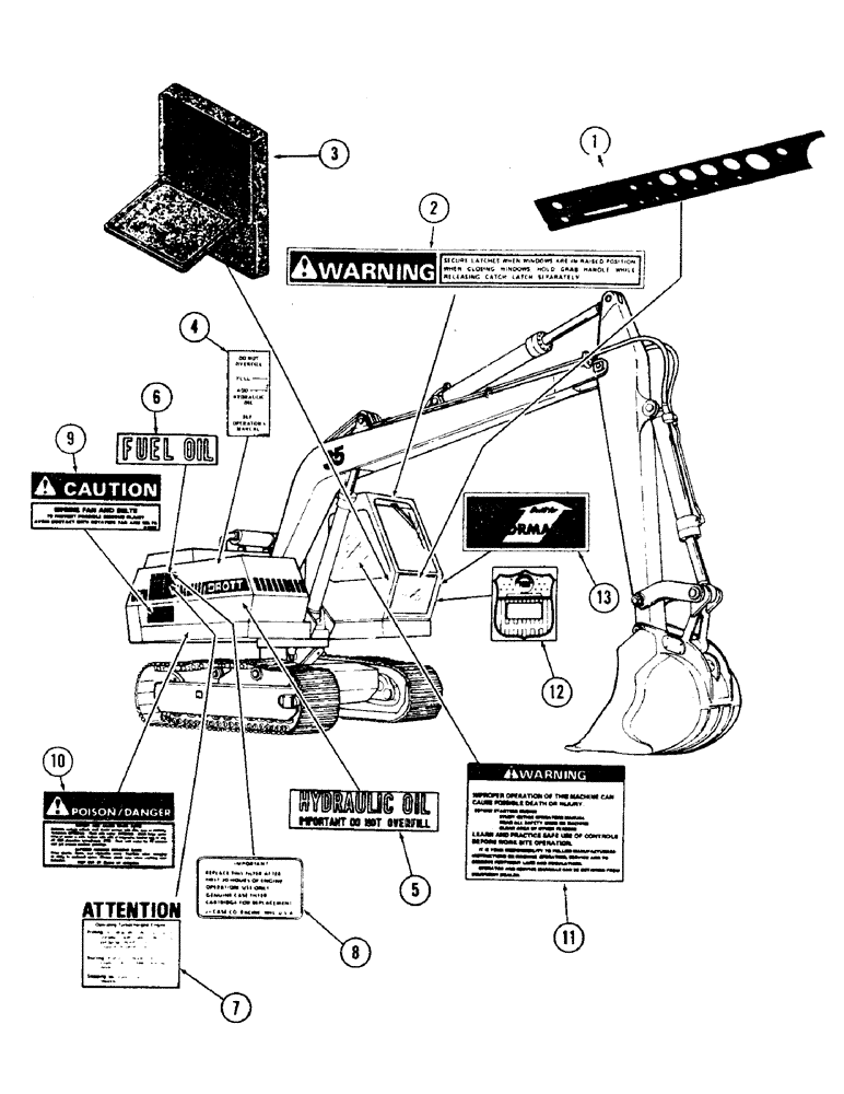 Схема запчастей Case 35 - (228) - DECALS, (USED ON UNITS WITH PIN 6266301 AND AFTER) (90) - PLATFORM, CAB, BODYWORK AND DECALS