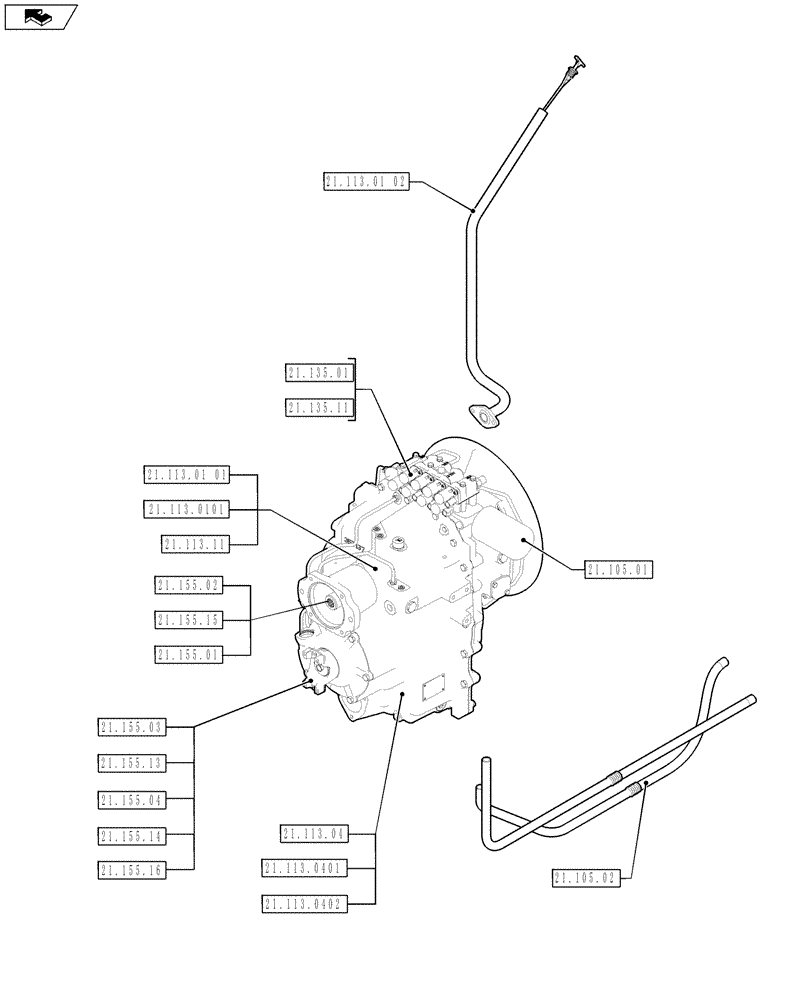 Схема запчастей Case 580SN WT - (00.000.21[02]) - PICTORIAL INDEX - TRANSMISSION POWERSHIFT (00) - GENERAL & PICTORIAL INDEX