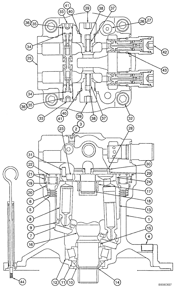 Схема запчастей Case 9040B - (8-186) - SWING MOTOR ASSEMBLY (08) - HYDRAULICS