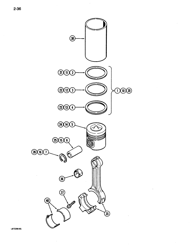 Схема запчастей Case 855D - (2-36) - PISTONS, 6T-590 ENGINE (TURBOCHARGED) (02) - ENGINE