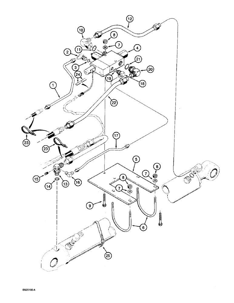 Схема запчастей Case 590 - (8-054) - BACKHOE BOOM LOCK HYDRAULIC AND ELECTRICAL CIRCUIT, AT RIGHT HAND BOOM CYLINDER (08) - HYDRAULICS