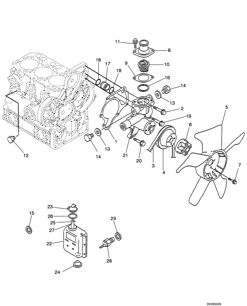 Схема запчастей Case CX25 - (02-09[00]) - WATER PUMP SYSTEM (02) - ENGINE