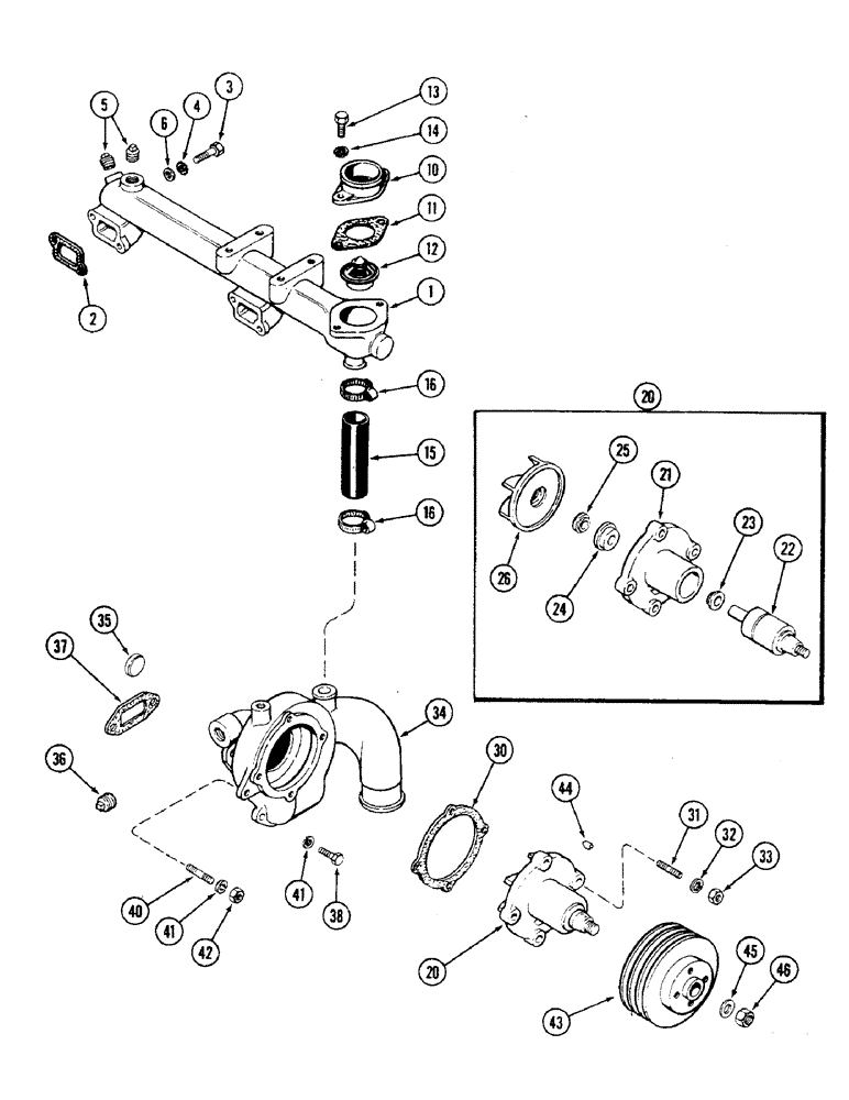 Схема запчастей Case 475 - (040) - WATER MANIFOLD AND THERMOSTAT, 336BD DIESEL ENGINE (10) - ENGINE