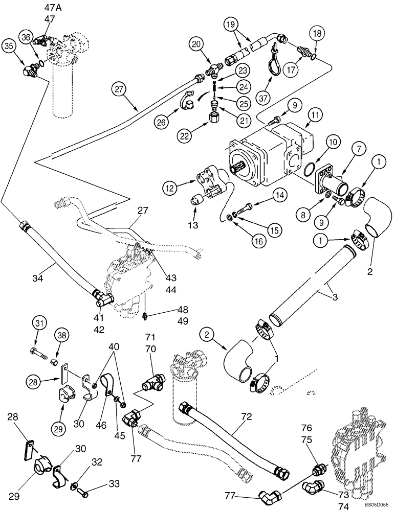 Схема запчастей Case 570MXT - (08-01B) - HYDRAULICS - PUMP, FILTER AND LOADER VALVE (WITH HUSCO LOADER VALVE W/BUILT-IN PRIORITY VALVE) (08) - HYDRAULICS