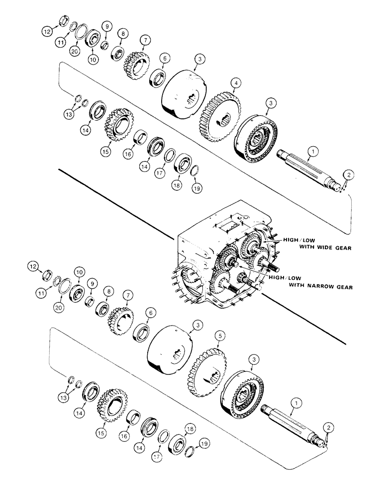 Схема запчастей Case 475 - (154) - TRANSMISSION HIGH-LOW CLUTCHES AND SHAFTS (21) - TRANSMISSION