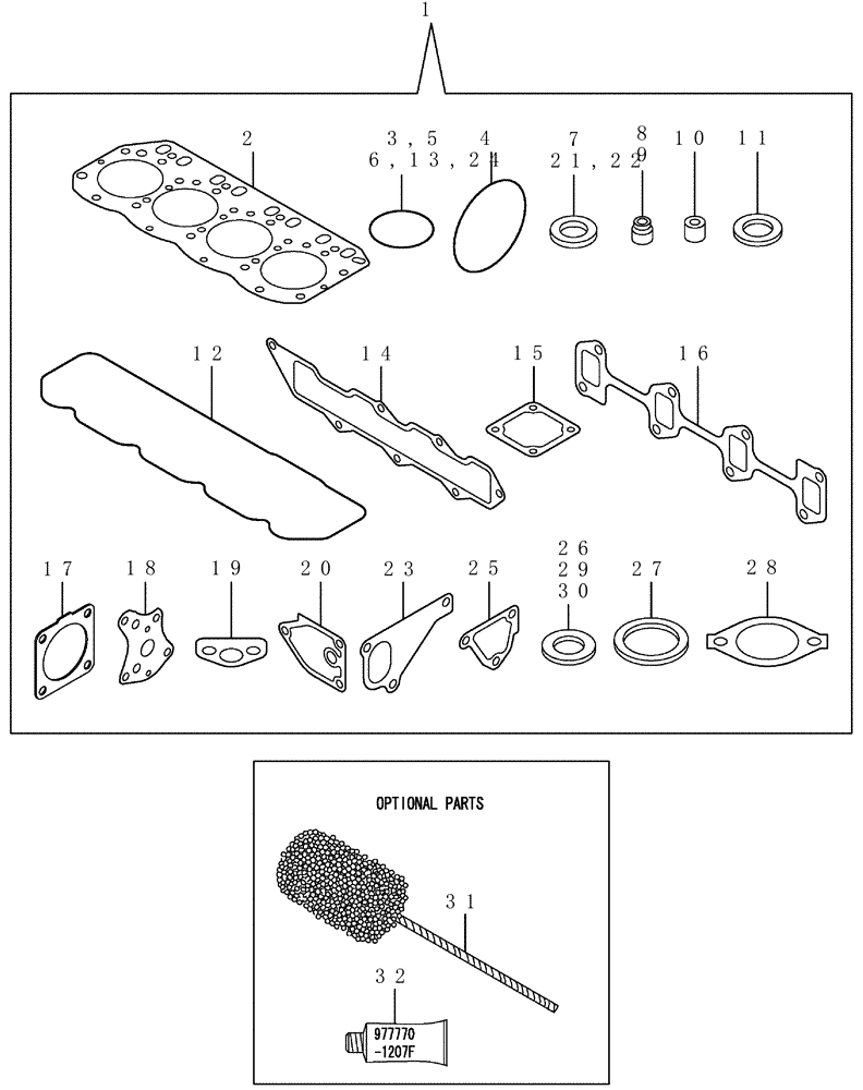 Схема запчастей Case CX50B - (4TNV88-BXYB-36[1]) - GASKET SET (10) - ENGINE