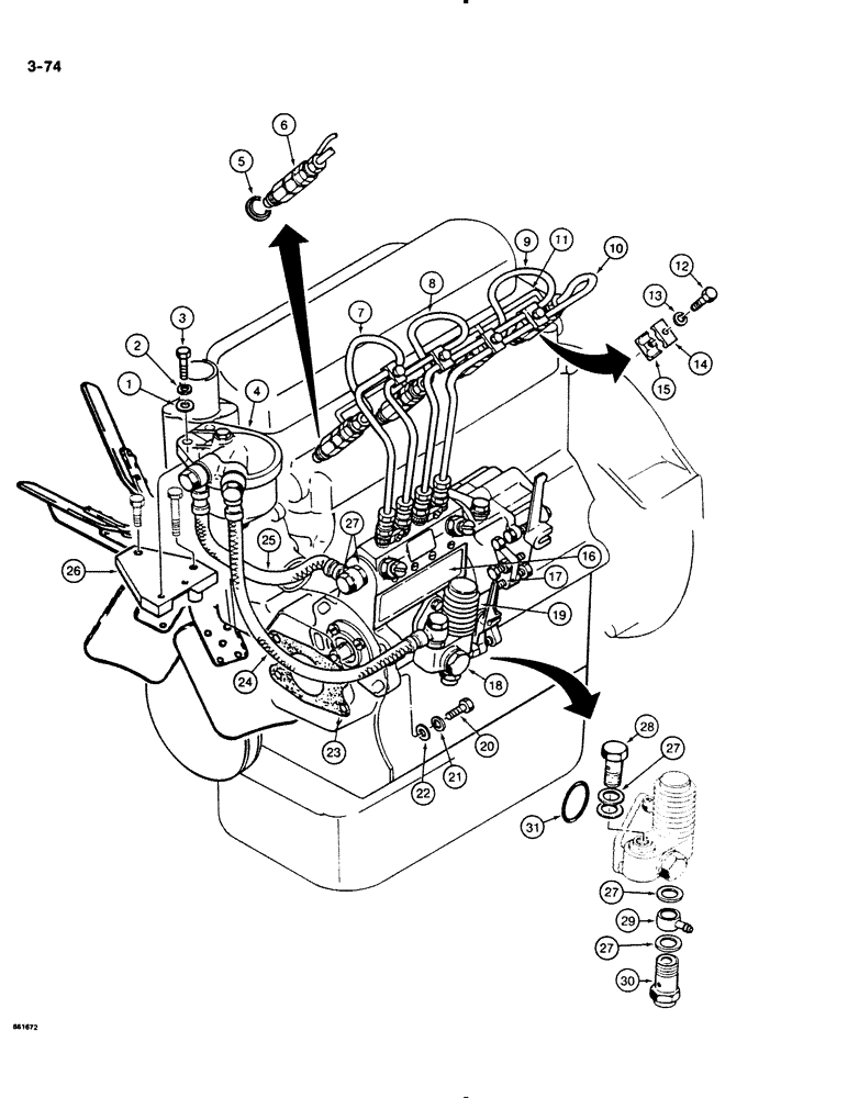 Схема запчастей Case DH4B - (3-74) - FUEL INJECTION SYSTEM, MODELS WITH BOLT-ON FUEL FILTER ELEMENT (03) - FUEL SYSTEM