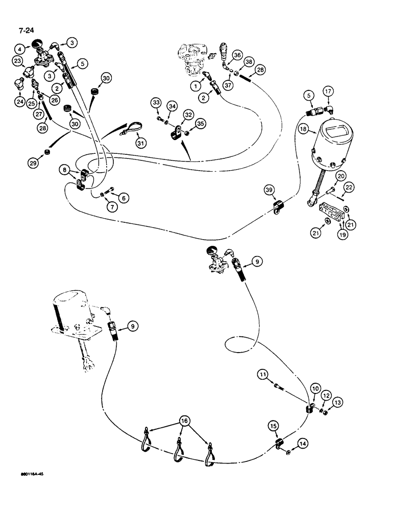 Схема запчастей Case W14B - (7-24) - BRAKE SYSTEM, TREADLE VALVE TO PARKING BRAKE ACTUATOR AND CONTROL (07) - BRAKES
