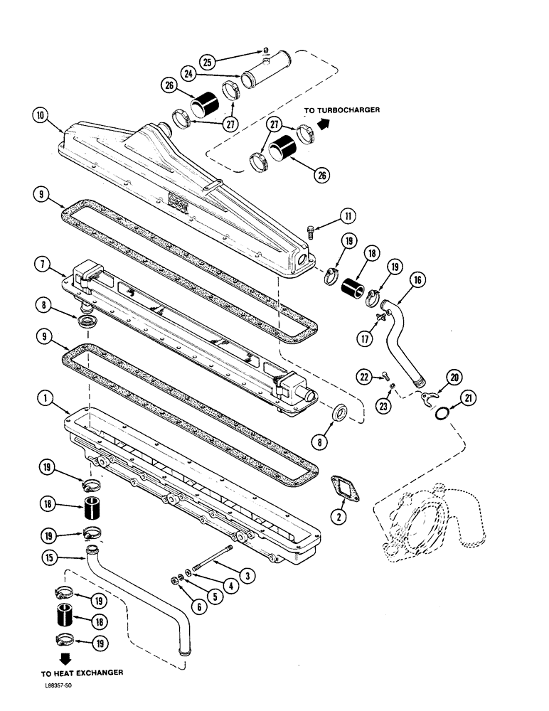 Схема запчастей Case W36 - (2-18) - INTAKE MANIFOLD AND INTERCOOLER, 504BDTI ENGINE (02) - ENGINE