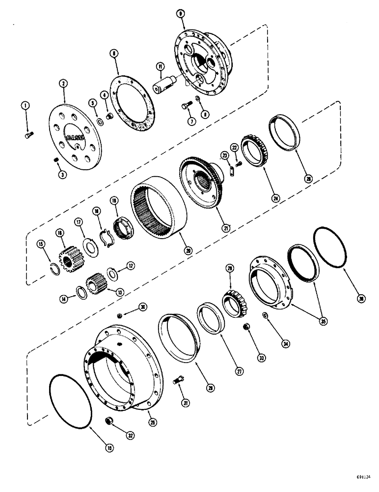 Схема запчастей Case W10C - (182) - L15394 REAR STEERING AXLE, PLANETARY AND RELATED PARTS (06) - POWER TRAIN