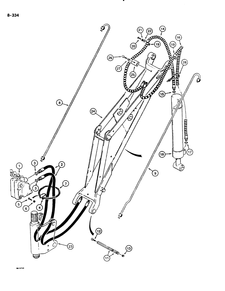 Схема запчастей Case DH4B - (8-334) - BUCKET CYLINDER HYDRAULIC CIRCUIT, REAR MOUNTED D100XR BACKHOE - VERTICAL CONTROL VALVE (08) - HYDRAULICS