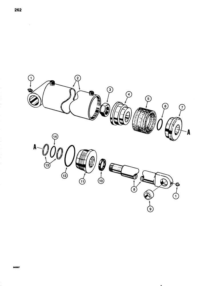 Схема запчастей Case 1080 - (262) - S37583 WRIST-O-TWIST CYLINDER, WITH TWO PIECE PISTON (35) - HYDRAULIC SYSTEMS