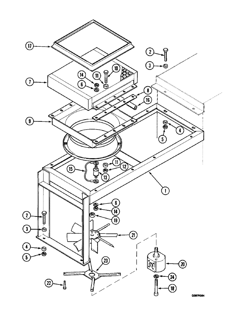 Схема запчастей Case 220B - (8-004) - HYDRAULIC OIL COOLER AND FAN, P.I.N. 74441 THROUGH 74597, P.I.N. 03201 AND AFTER (08) - HYDRAULICS
