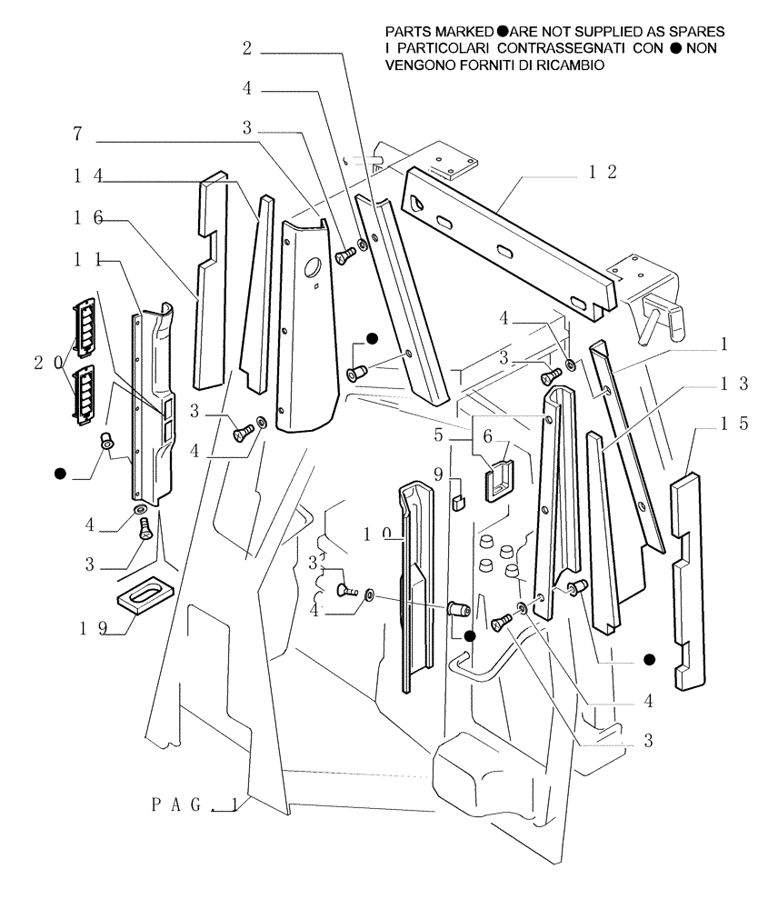 Схема запчастей Case 1850K - (9.654[19]) - ROPS CAB - COVERING - OPTIONAL CODE 784110131 (19) - OPTIONS