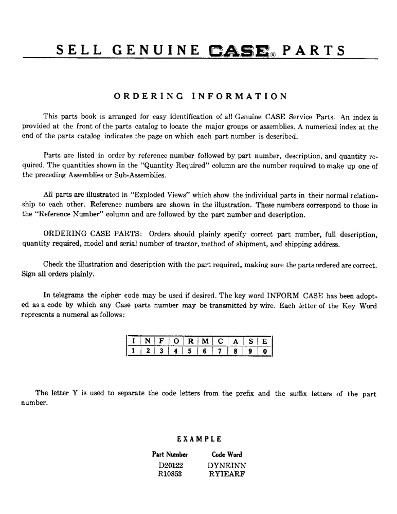 Схема запчастей Case 420 - (002) - SELL GENUINE CASE PARTS (00) - GENERAL