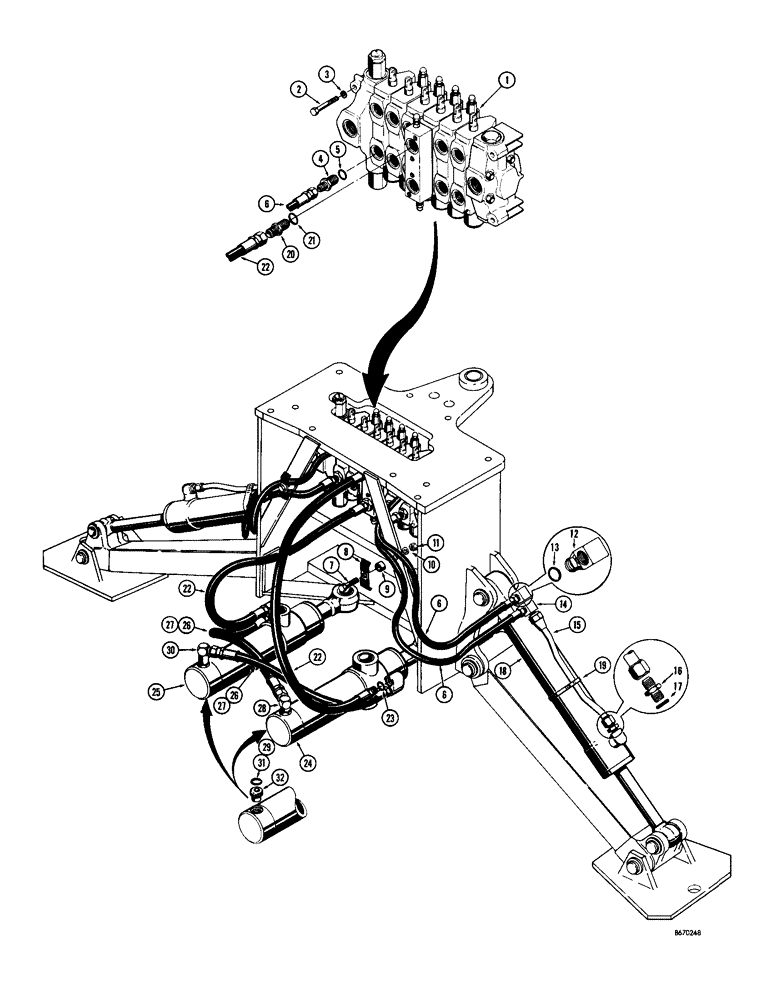 Схема запчастей Case 34 - (076) - SWING AND STABILIZER CYLINDER HYDRAULICS,USED BEF. BACKHOE SN 1022951,STBLZR CYLN HYD,SWING CYLN HYD 