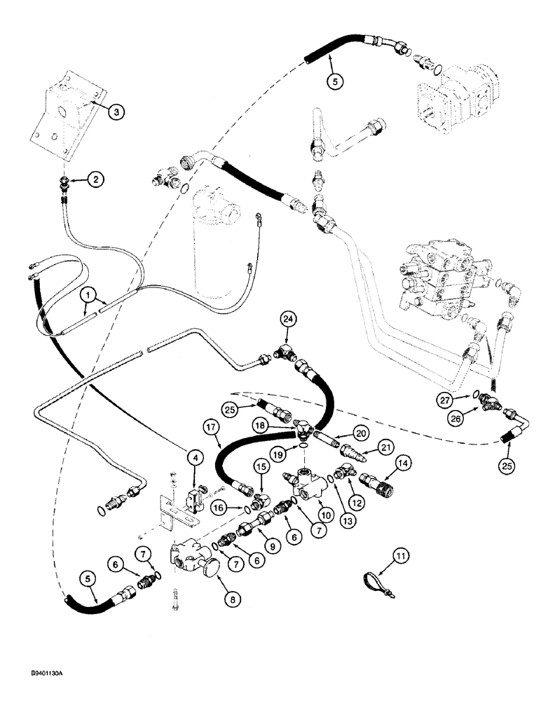 Схема запчастей Case 590 - (8-055A) - HAND HELD TOOL ATTACHMENT HYD. KIT, FOR HAND HELD TOOLS REQUIRING 10GPM OR LESS HYD. FLUID (08) - HYDRAULICS