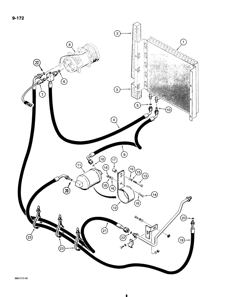 Схема запчастей Case 580K - (9-172) - CONDENSER, RECEIVER-DRIER AND AIR CONDITIONER LINES (09) - CHASSIS/ATTACHMENTS