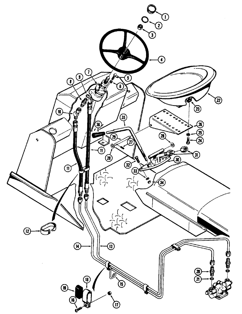 Схема запчастей Case 580 - (56) - SEAT, STEERING WHEEL AND HYDRAULICS WITH MECHANICAL SHUTTLE (90) - PLATFORM, CAB, BODYWORK AND DECALS
